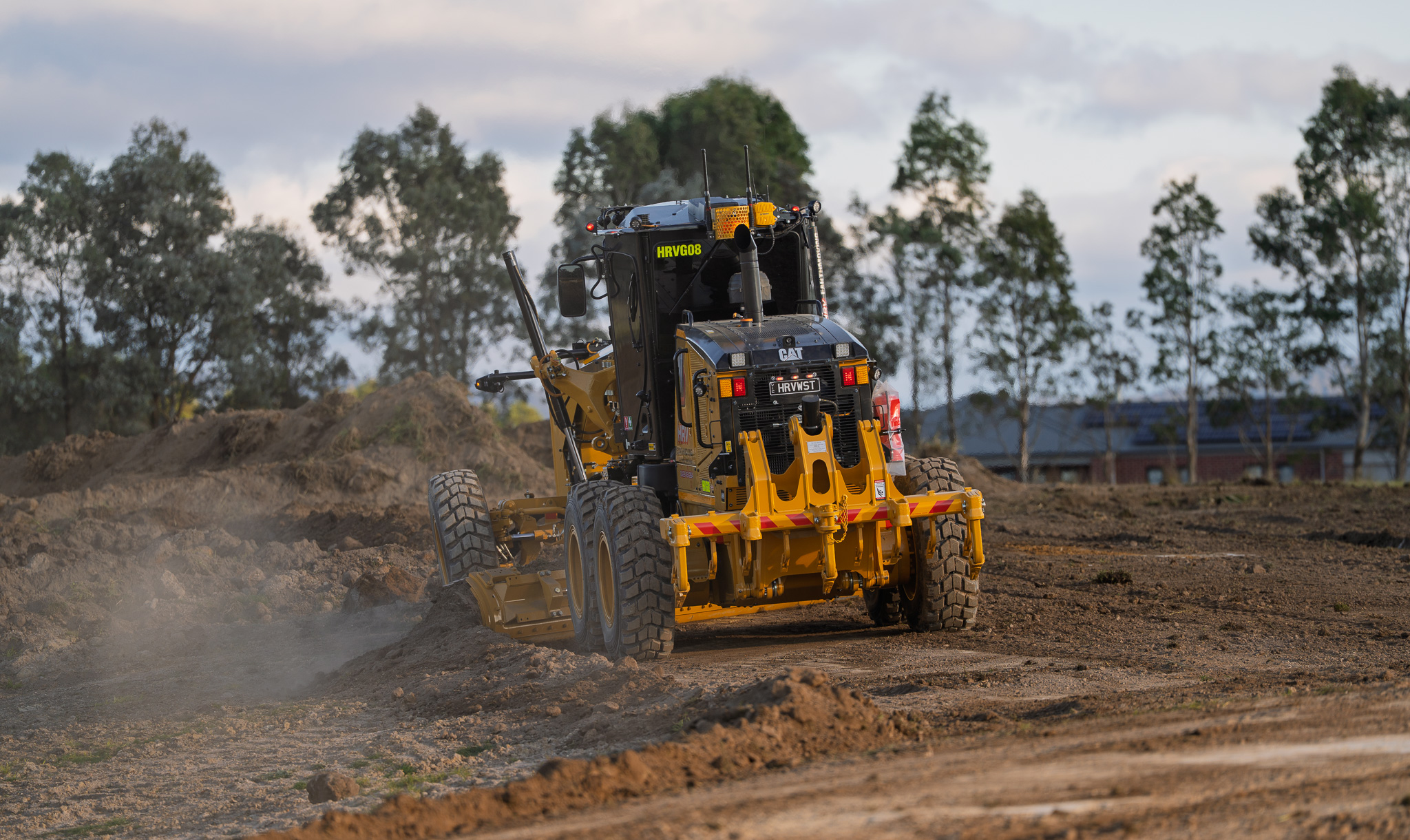 Caterpillar grader working on a Victorian earthmoving site